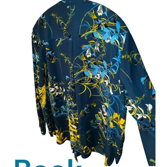 Worthington Blue and Yellow Floral Wrap Top - Picture 4 of 10
